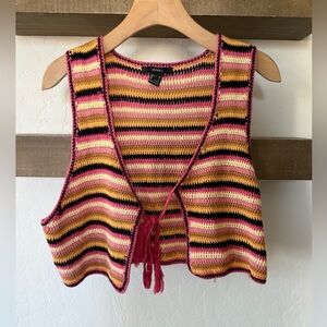 Forever 21|Striped cropped Knit Crotchet Vest cardigan with tie waist•••colorful